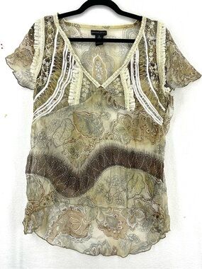 Spenser Jeremy 100% Silk Sheer Blouse Women’s XL Floral Paisley Top‎ Y2K